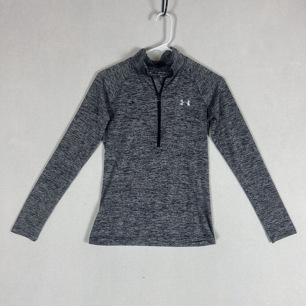 Under Armour Heatgear 1/4 Zip Shirt Womens XS Loose Fit Gray Long Sleeve Run Gym